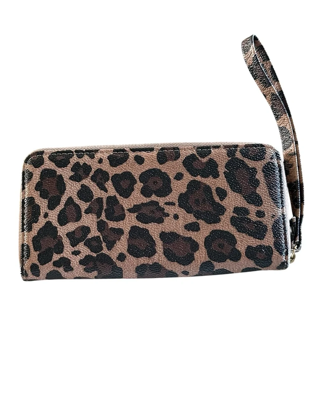Leopard Print Zip-Around Wristlet Wallet - Brown